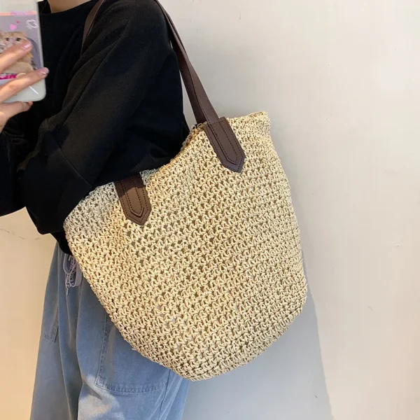 Summer Beach Bags For Women Handmade Rattan Woven Shoulder Bags Large S4cdd30a8e77844179ea35e8c180d0f5av