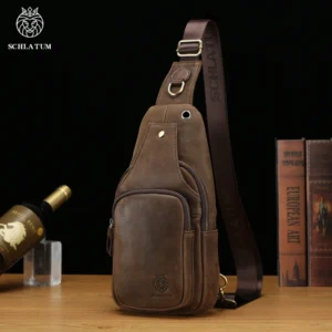 SCHLATUM 100%Genuine Leather Chest Bag Casual Triangle Crossbody Design Travel Shoulder