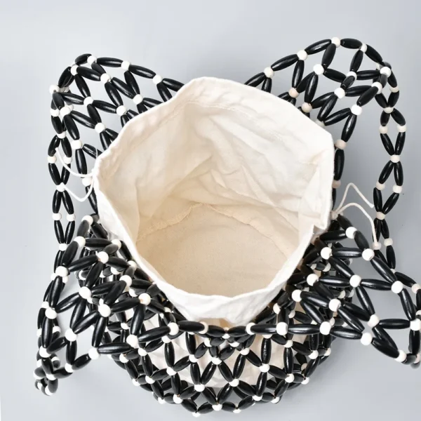 Women Woven Hand Bag Exquisite Design Hollow-out Wooden Bead Tote Bucket S5519015fa1f24e9bae344667319ac74fZ