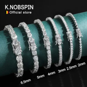 KNOBSPIN 2mm Moissanite Tennis Bracelet silver-tone Silver Plated White Gold