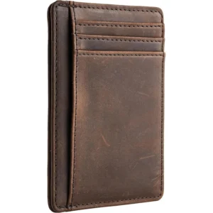 Genuine Leather RFID Blocking Retro Thin Card Holder Wallet, Crazy Horse