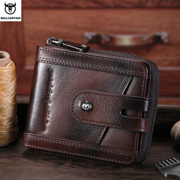 Bullcaptain Genuine Leather Men's Bifold Wallet with Zipper Securely Store Your S5dde6520eb5c48f0825c7c457f7499d7S 1