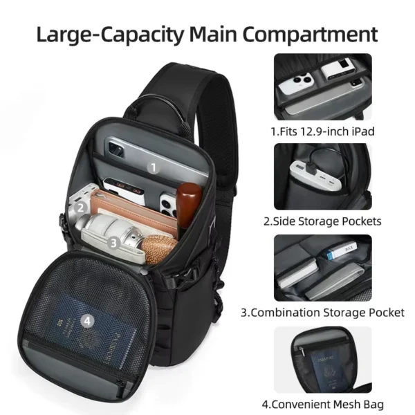 Portable Sling Bag Fashionable Multi-Pocket Crossbody Chest Bag with Water-Resistant Desig S5e06000c4bda4f4bb32b4c8fb6a27e93q