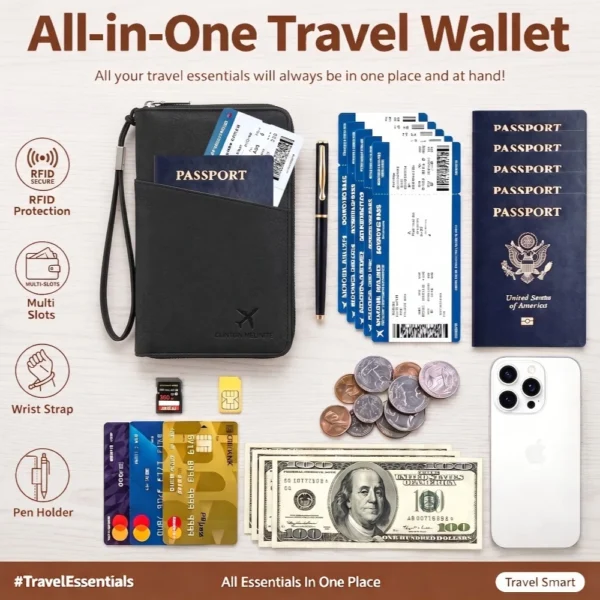 RFID Blocking faux leather Family Passport Travel Wallet