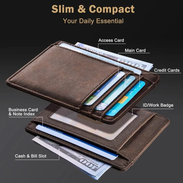 Genuine Leather RFID Blocking Retro Thin Card Holder Wallet, Crazy Horse S63b5bac0a5514b9ead20758b481a71ad7