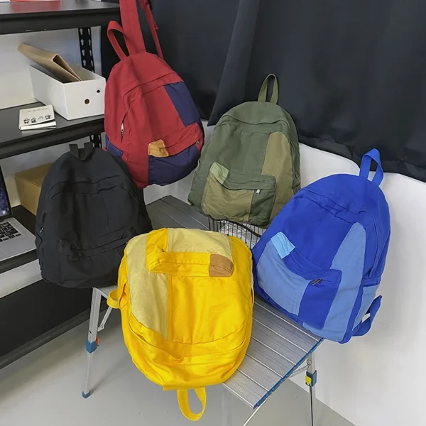 Kawaii Style Panelled Canvas Backpack for College S65f784e327354c10b3b1f71a40aa1cccU