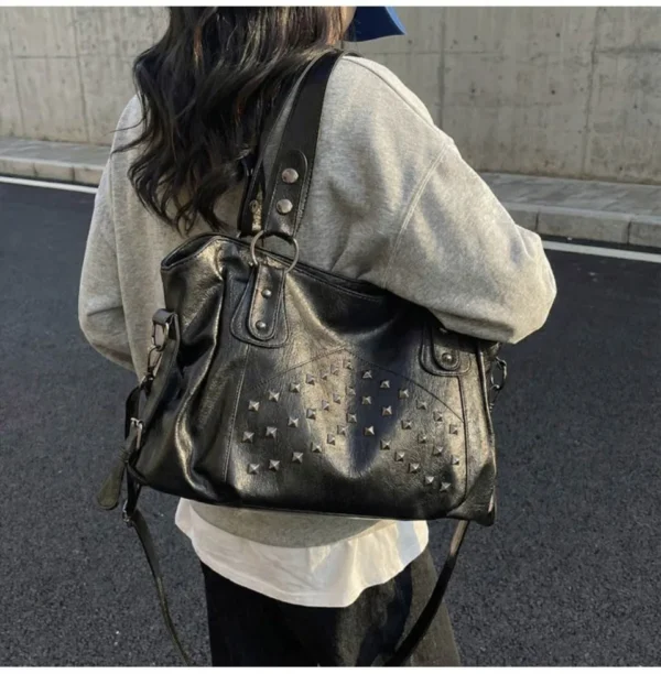 Punk-Style Rivet Large Capacity faux leather Handbag