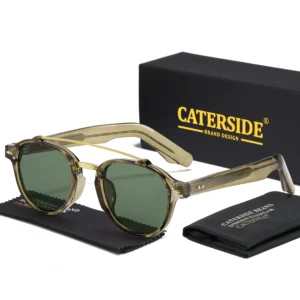 CATERSIDE New RetroPilot Men's Round Sunglasses Classic Double Bridge Design Sun