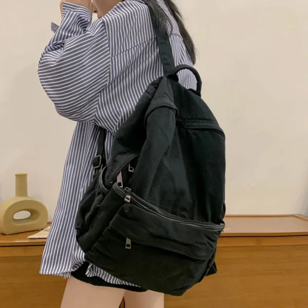 Simple Solid Color Canvas Backpack For Women College Student Vintage Laptop S6921a07878524de2a1e739add39c3824g