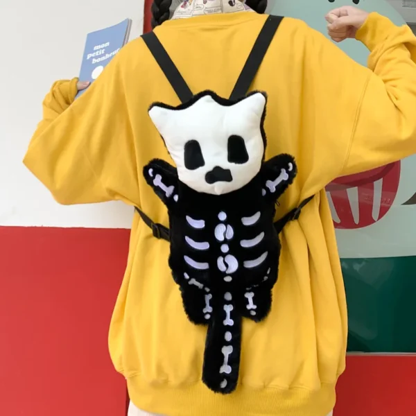 Gothic Skull Plush Backpack with Water Bottle Holder S6b2a885cdbc54a95bd53bcb44db7f034o