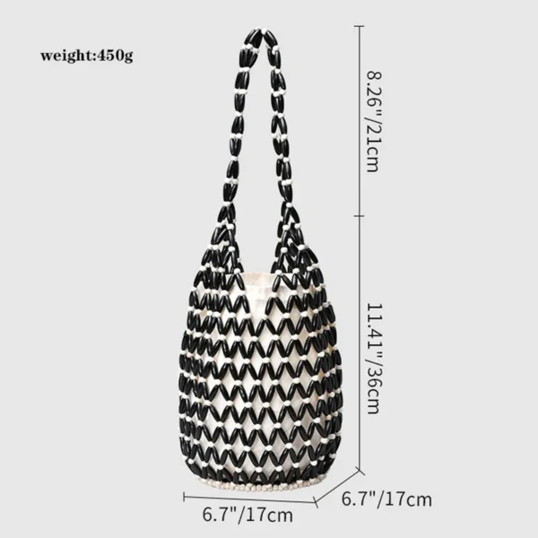 Women Woven Hand Bag Exquisite Design Hollow-out Wooden Bead Tote Bucket S6cb834af21fd43719da84c7d111a9b11g