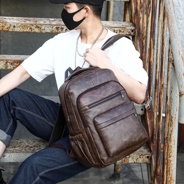  USB Charging Backpack Men PU Leather Bagpack Large Laptop S6cbe3142865742e59ffe7104c980c464H