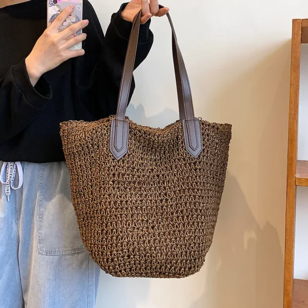 Summer Beach Bags For Women Handmade Rattan Woven Shoulder Bags Large S702fe10b0e4843e0a3e4da5c0a8ca334C