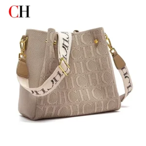 CH New Jacquard Letter Women Bucket Bag Wide Printed Strap Crossbody