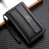 Men's faux leather Long Clutch Purse, Double Zipper