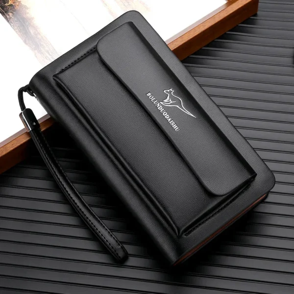 Men's faux leather Long Clutch Purse, Double Zipper