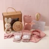 BuyerFriends Newborn Bath Gift Set with Towel, Blanket & Pacifier Chain