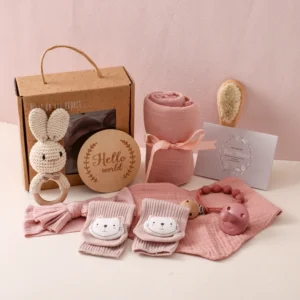 BuyerFriends Newborn Bath Gift Set with Towel, Blanket & Pacifier Chain