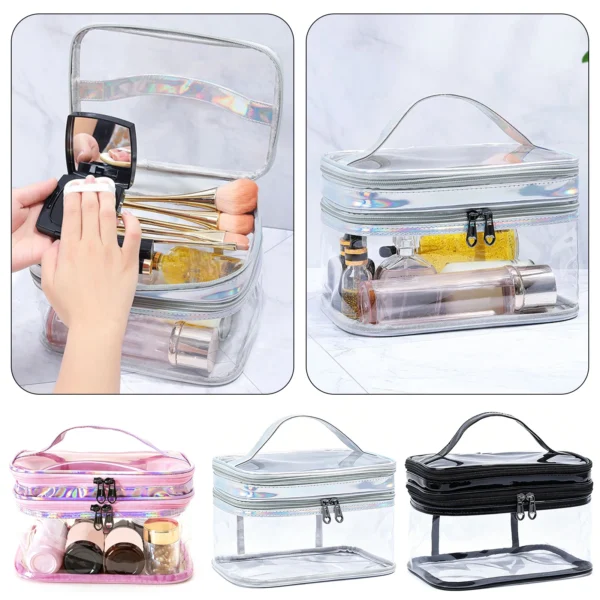 Portable Clear Makeup Bag,PVC Double-Layer Cosmetic Bag,Large Capacity Waterproof Wash Bag S74c0562f804a49f9a21abddc636a315ag