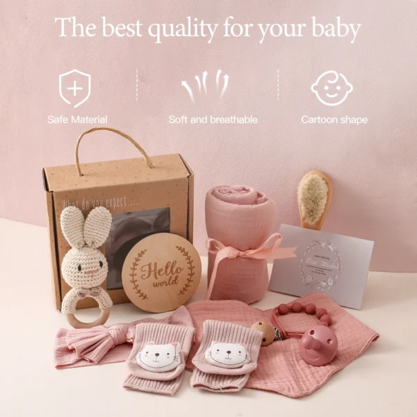 Newborn Bath Gift Set with Towel, Blanket & Pacifier Chain S77eaca25a08e447b84d4fbe6d2212bb0V
