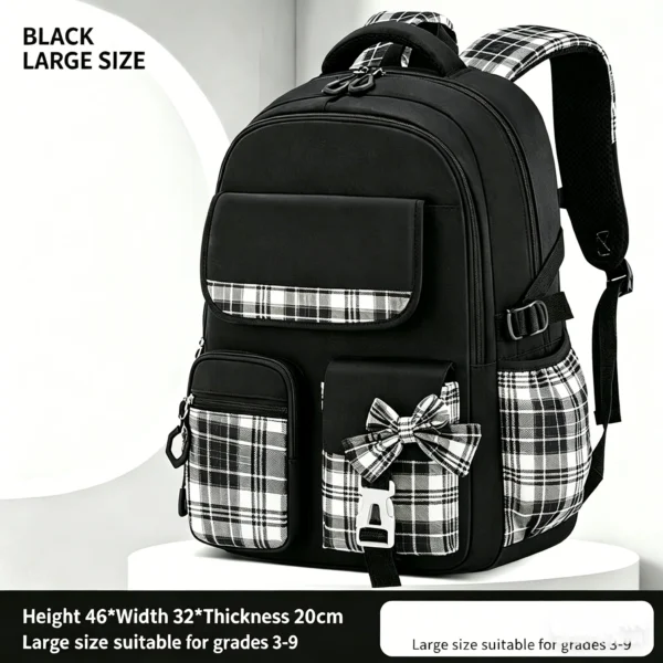 New Spine Protection Primary School Students Girls Checkered Backpack with Large S8c84f00ac4934feb9399bbf3553a33d2w