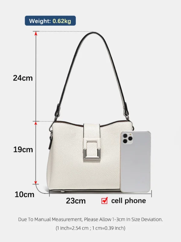 Zency Genuine Leather White Noble Shopper Shoulder Bag Commuter Large Bucket S90d541173e5f42b1882748a82559035e0
