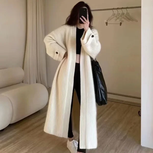 Women's Chic Long Knitted Cardigan Autumn Winter Loose Solid Knitwear Female S929668c41983410fa2b82f0c1efd296fU