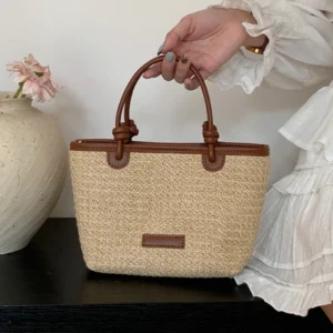 Summer Vacation Women's Beach Straw Shoulder Bag Retro Design Ladies Portable