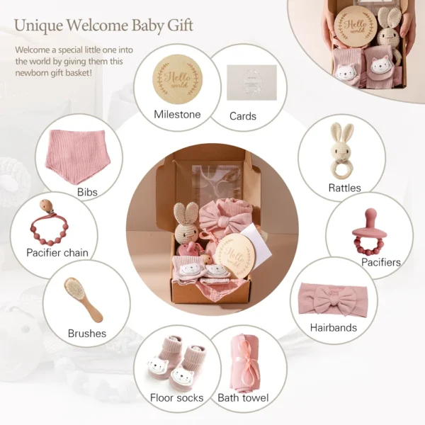 Newborn Bath Gift Set with Towel, Blanket & Pacifier Chain S93ffc9a22f0c487eb5e32ce446777cd49