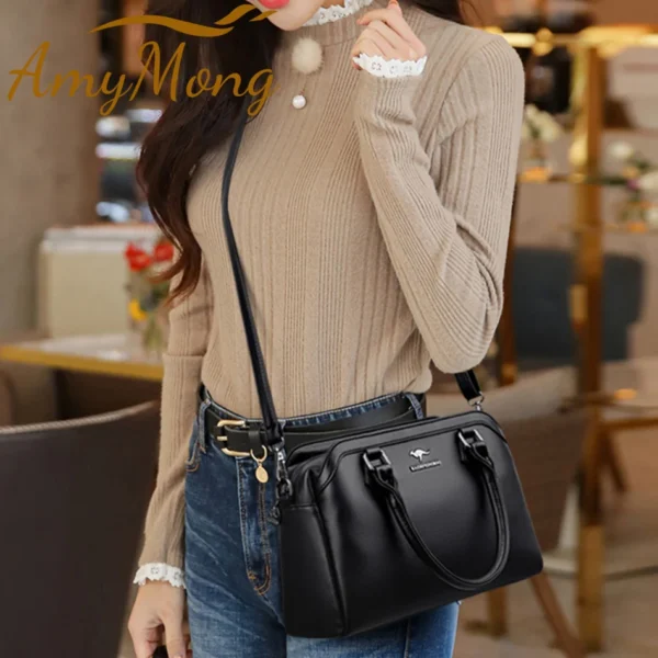 Multi-pocket Handbag Purses Genuine Cowhide Leather Shoulder Bag Crossbody Messenger Sac S96eb952142044dafa35f3d3b1e247153s