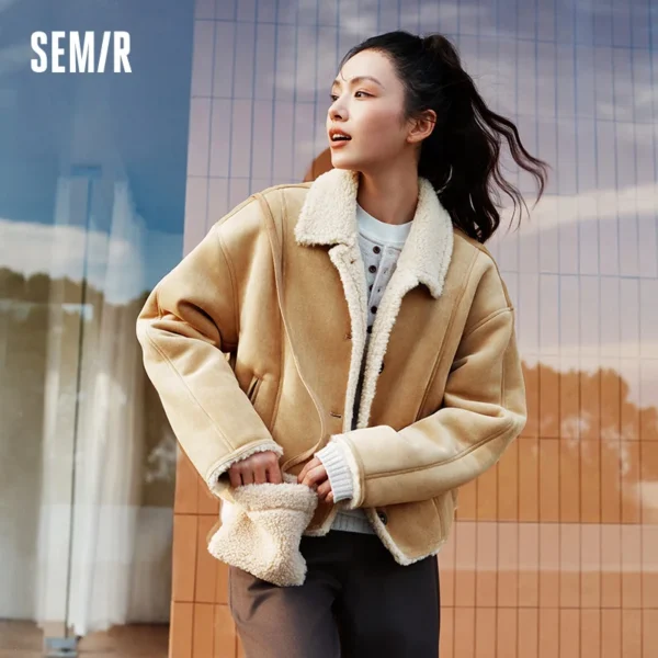 Semir Jacket Women Winter Crossbody Bag Paneled Faux Suede Faux Lamb S99bf809f2b9844509aa3995d5b59be96u
