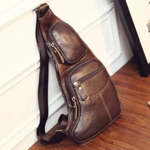 Men Cross Body Shoulder Sling Backpack Chest Bag Pouch Genuine Leather