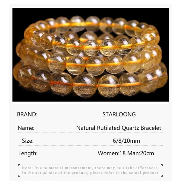 RUILONG Fashion Natural Rutilated Quartz Stone Bracelet 6/8/10MM Round Beads Jewelry Sa60bfb8396124a88a8a9524283d31898y