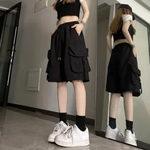 Women's High Waist Cargo Shorts, American Streetwear Style