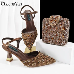 Queena Yan New Arrival Lovely Style Coffee Color Rhinestone Decoration Design