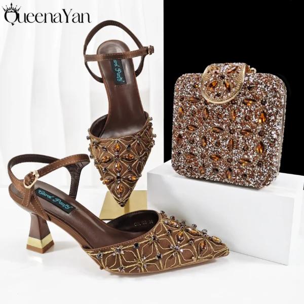 Queena Yan New Arrival Lovely Style Coffee Color Rhinestone Decoration Design Sb1a24d5293494eb7acff89cc3ba0493aZ
