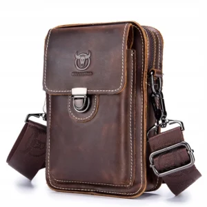 Crazy Horse faux leather Men's Waist Bag with Phone Pouch