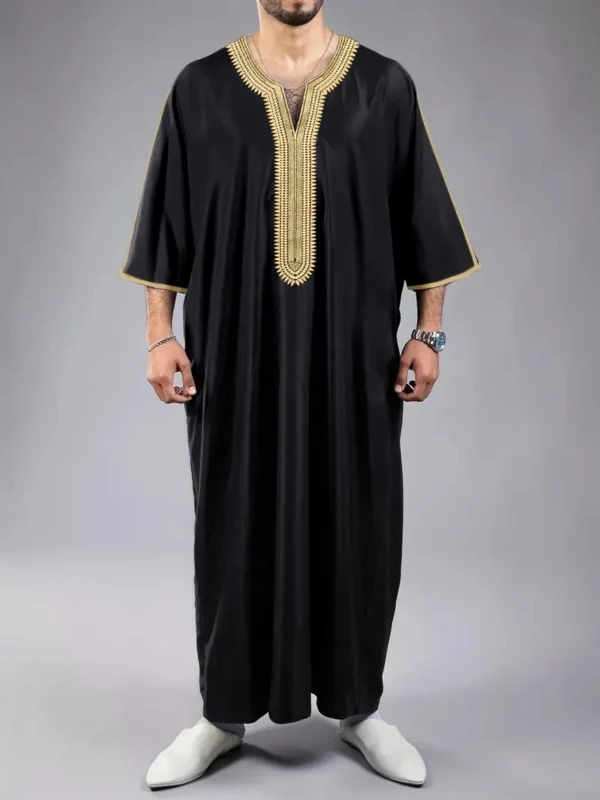 Summer Kaftan Muslim Men's Short Sleeve Embroidered Loose Casual Robe Breathable Sb4602ce5d4fa447788f377ebd183eaacU