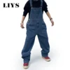 BuyerFriends Men's Denim Suspender Overalls, Baggy Street Style