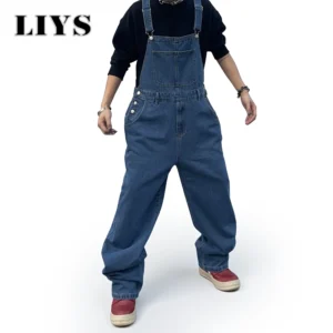 BuyerFriends Men's Denim Suspender Overalls, Baggy Street Style