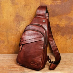 Hand-Painted Leather Men's Chest Bag Fashion Casual Crossbody Chest Bag Retro