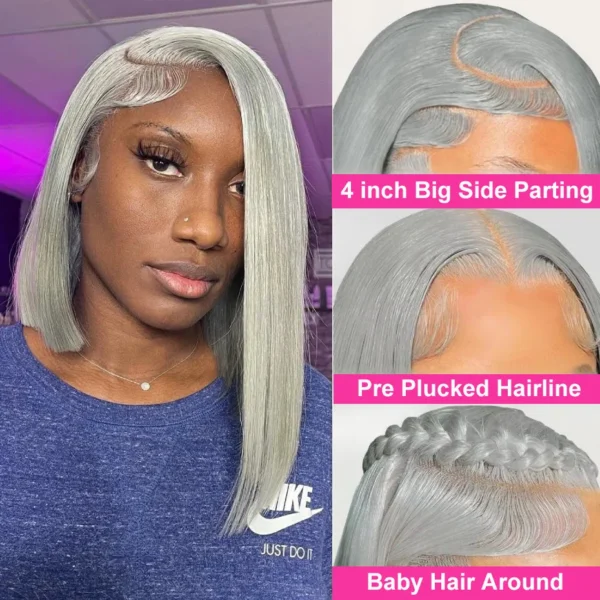 Silver Grey Lace Front Short Bob Wig Grey Colored Straight 13x4 Sb92761dc678349729072d8882bf7864eD