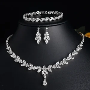 ZAKOL Brilliant Zirconia Leaf Necklace Earrings Rings Bracelets Set for Women