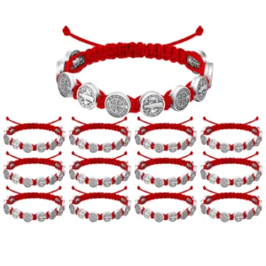 Protection Cord Bracelets, Red/Black, 12-Pack