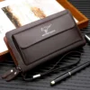 Men's faux leather Long Clutch Purse, Double Zipper