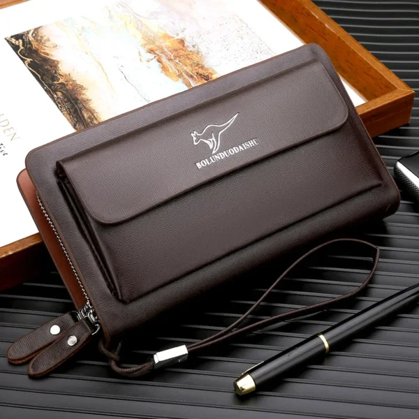 Men's faux leather Long Clutch Purse, Double Zipper