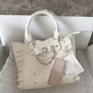 Japanese Cute Bow Pearl Rhinestone Tote Bag
