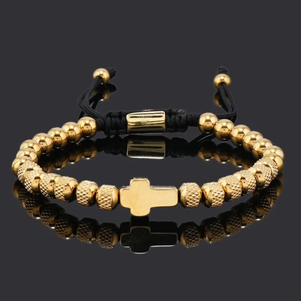 Titanium Steel Beaded Bracelet with Cross Charm Sc4965c76fa6f4f0aa074d1b194d54662s