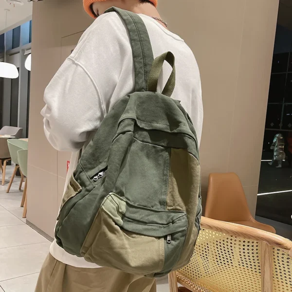 Kawaii Style Panelled Canvas Backpack for College Sc681b24b77f44805a208c6bf518291e13