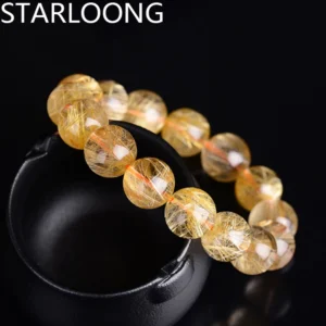 RUILONG Fashion Natural Rutilated Quartz Stone Bracelet 6/8/10MM Round Beads Jewelry